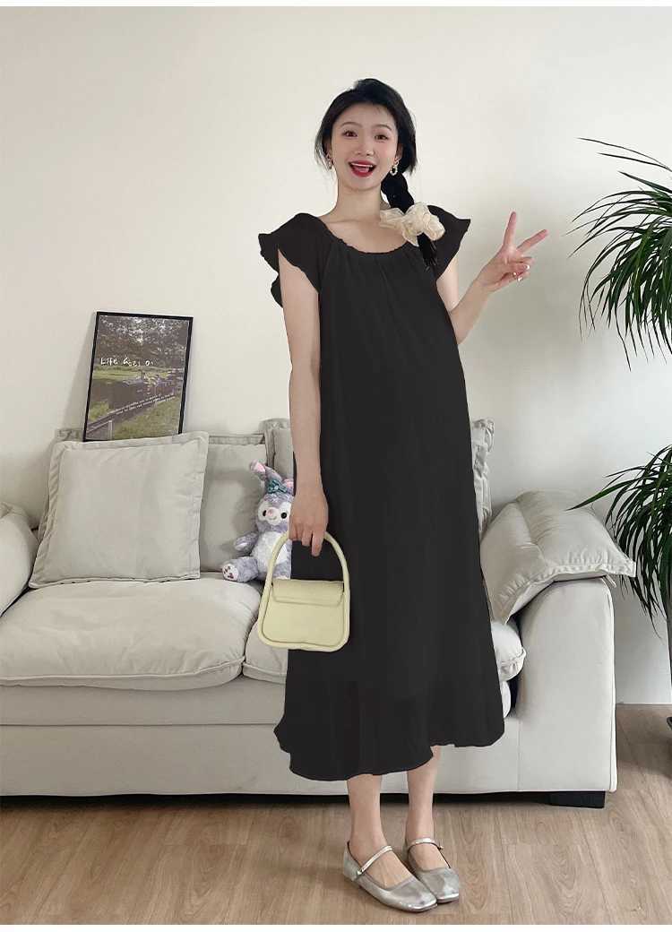 Maternity Dresses Korean style summer maternity flight dress loose and fashionable holiday clothing beach black white Q240427