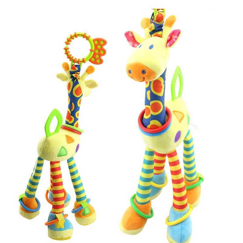 Mobils# Soft Giraffe Animal Handbells Rattles Plush Infant Toddler Caring Appeding Toy Baby Early Education Development Gestimone Toys D240426