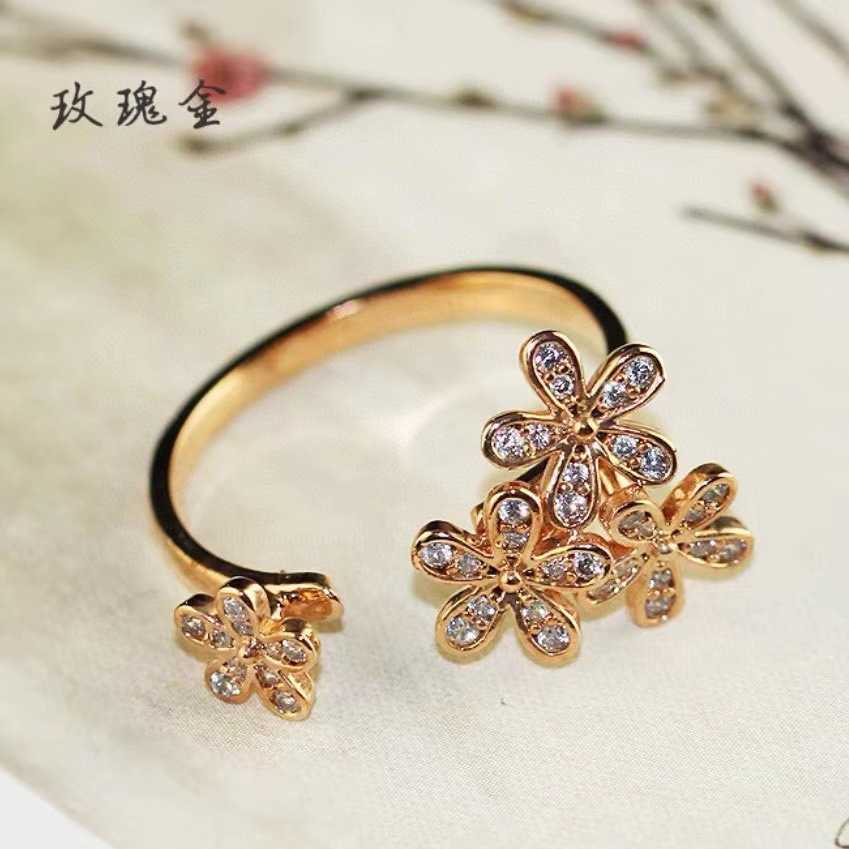 Designer Charm Van Flower Ring 925 Puur verzilverde 18K GOUD Volledige diamant open precisie