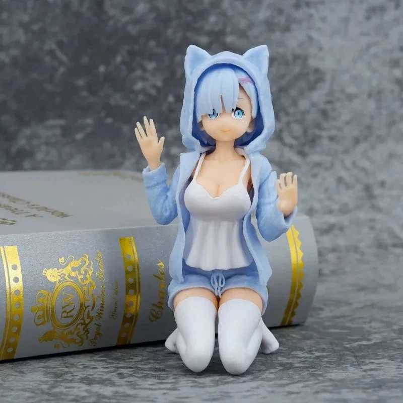 Anime Manga 12CM Cats ears Steamed cat-ear shaped bread Rem Animation RE Another Worlds Zero Start Life Ram Pajamas Dress up Knee Model Series DollsL2404