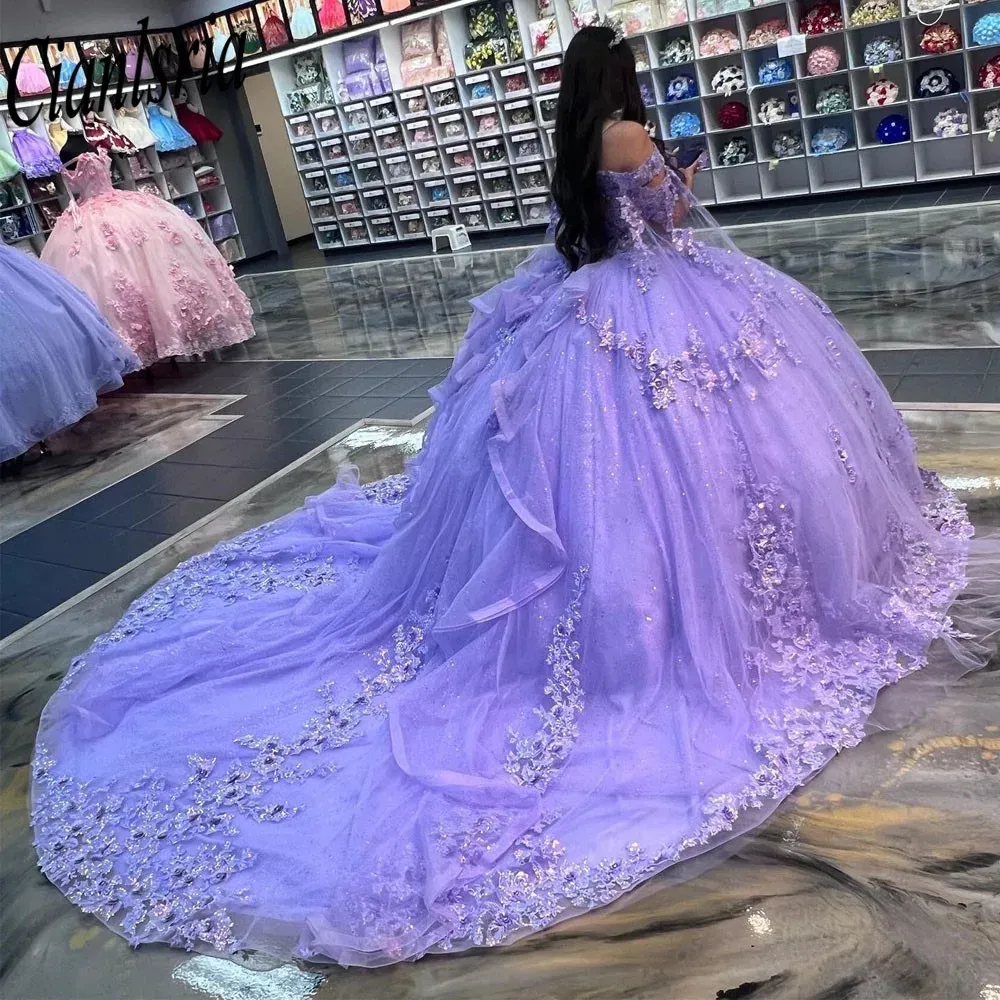 LILAC Lace Quinceanera Robe Robe de balle élégante Appliques de perles Sweet 16 Robe Robe d'anniversaire Corset à lacets