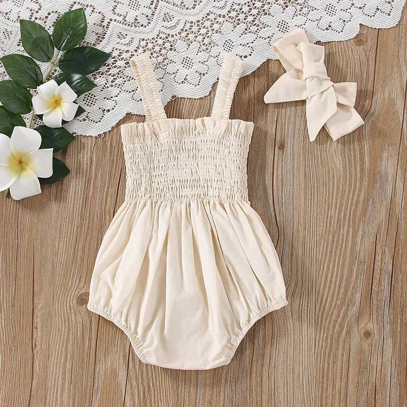 Rompers Baby Clothing Summer Suit Couleur Couleur plissée Hem Casual Sans manches Souffranque Childrens Childrens Tanau de combinaison Piltre pour les jeunes enfants et les filles