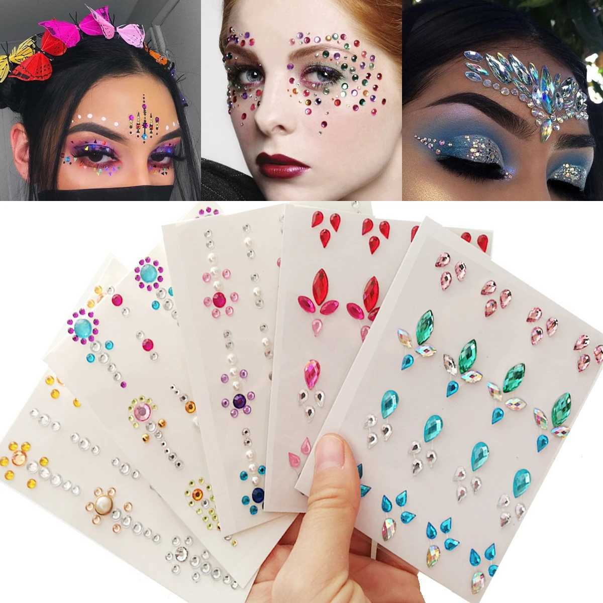 2is3 Tattoo Transfer Makeup Party Music Festival Stage Performance Face Jewels Stickers Eyes Body Art Diy 3D Simulated Pearl Tattoos 240426