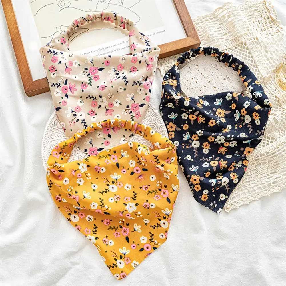 Bandanas Durag Country style avatar floral elastic hair scarf headband with floral pattern chiffon headband Kerchief Bandanas suitable for girls 240426