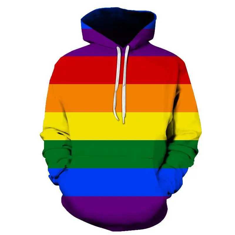 Mens Hoodies Sweatshirts 2023 Ny 3D -tryckning Rainbow Mönster Tryckt huvtröja Tjock Hooded Jacka Mens och Womens Harajuku Style Unisex Jacket Hoodie 240425