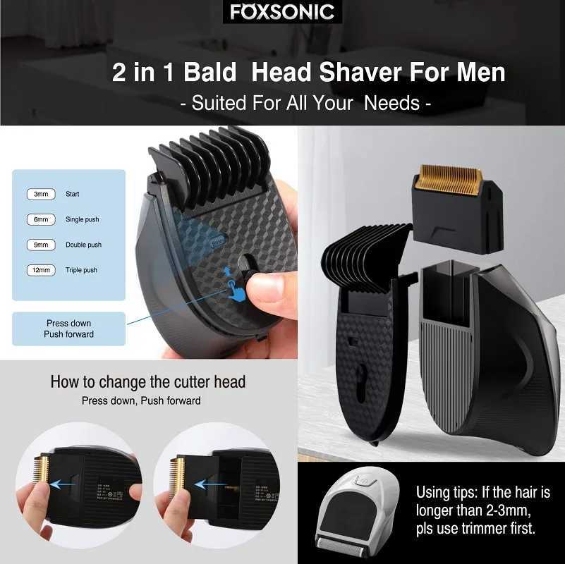 Hair Trimmer FOXSONIC hair clip mens clipper rechargeable short beauty kit cordless electric Q240427
