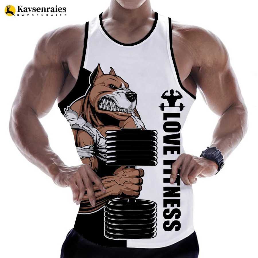 Débardeur pour hommes Rowena Love Fitness 3D Tank imprimé Letter Animal Top Imprimé T-shirt Verte sans manches Harajuku Mens Street Clothing Gym T-shirtl2403l2403