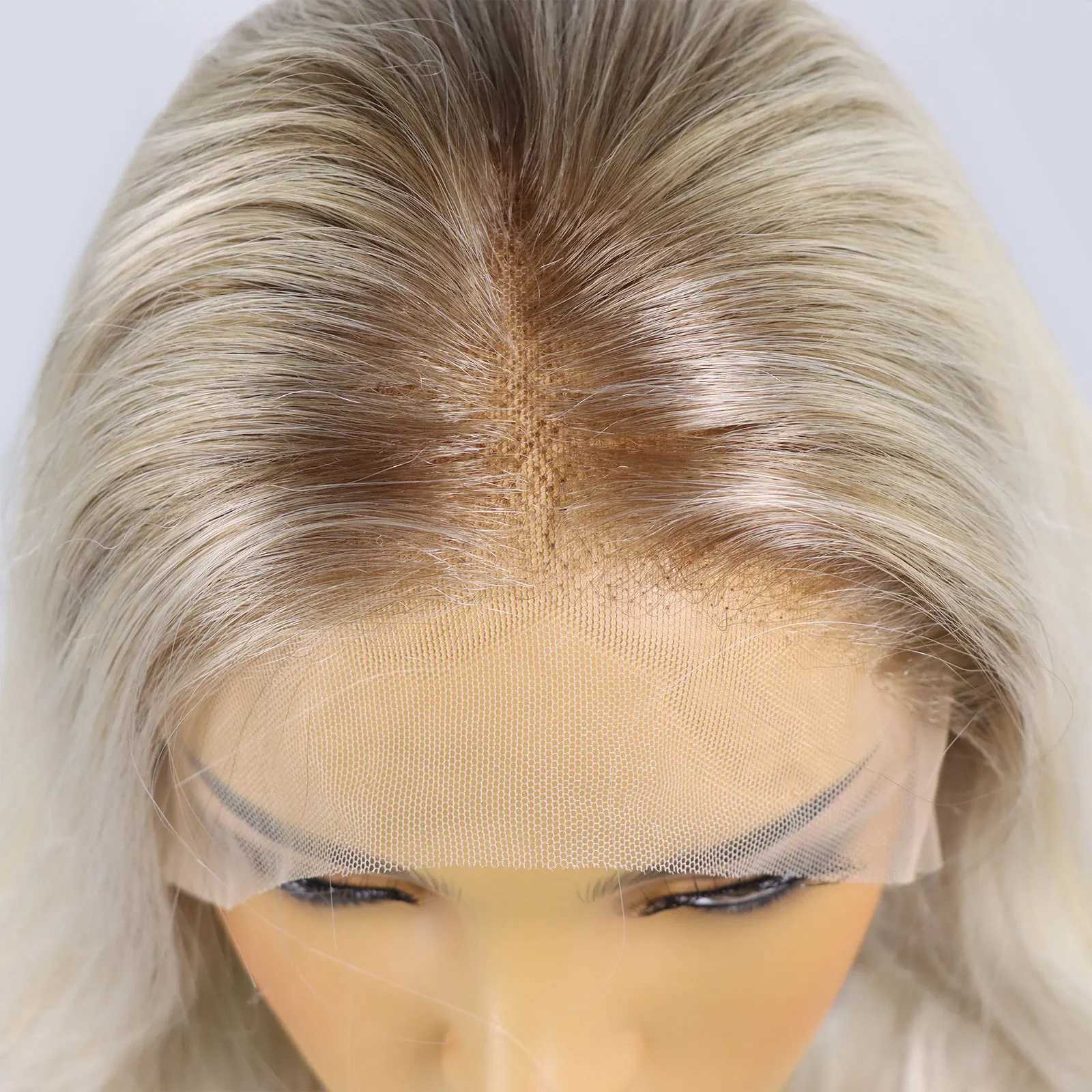 Synthetic Wigs Ombre blonde synthetic lace front wig suitable for women dark roots long curly wave non adhesive daily use Q240427