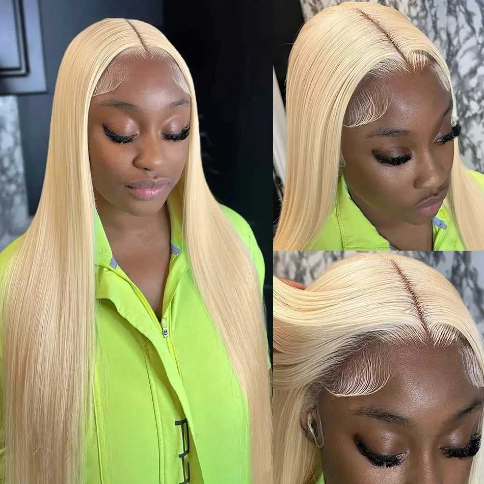 Syntetyczne peruki 613 Blondynka koronkowa peruka przednia ludzkie włosy proste 180% gęstość 13x6 przezroczystą kobietę w wysokiej rozdzielczości 13x4 Q240427