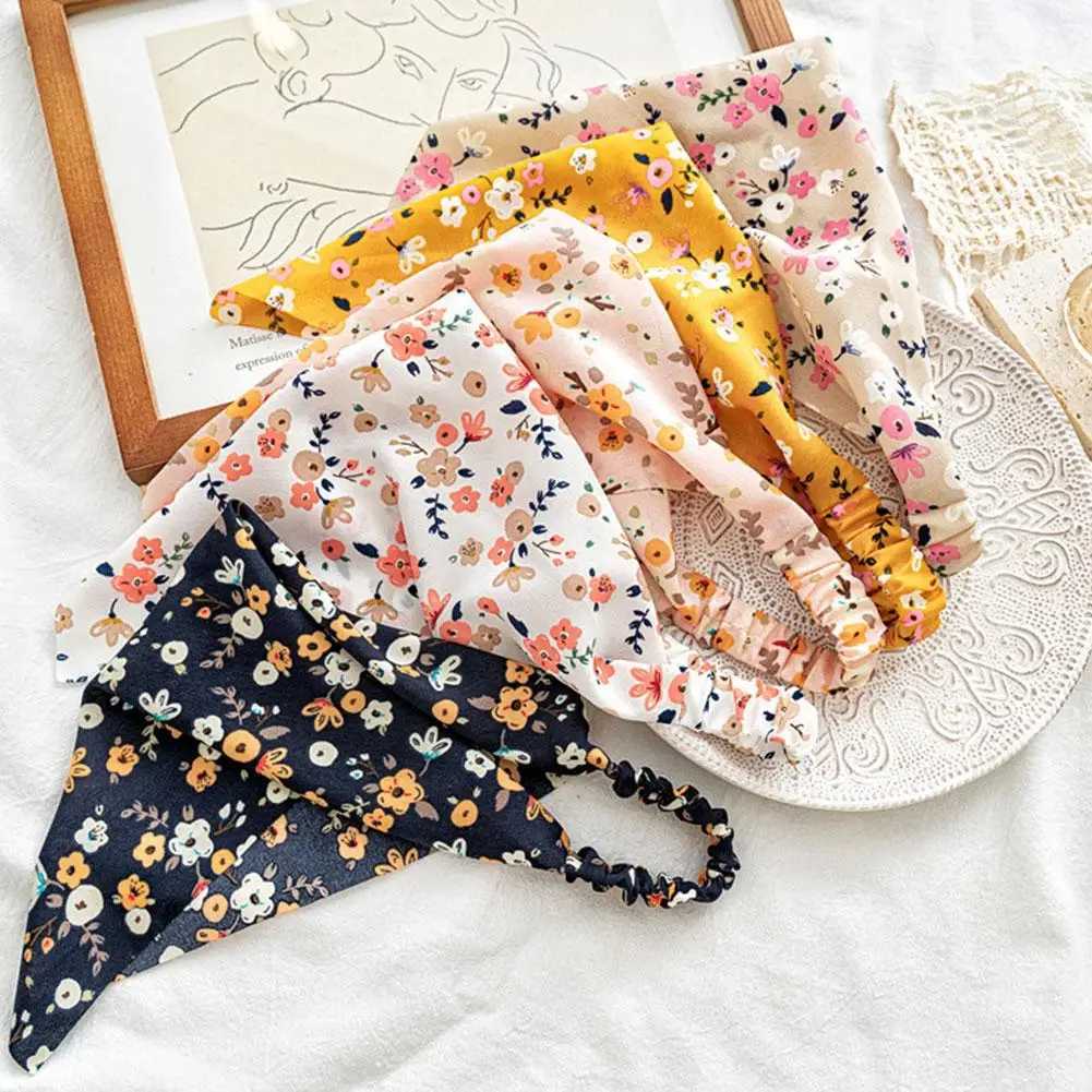 Bandanas Durag Pastoral Style Headcard Hair Clip Womens Elastic Band Segmented Pairing Vielseitige Blume Kopfstück Dreieck Elastischer Schal T5D5 240426