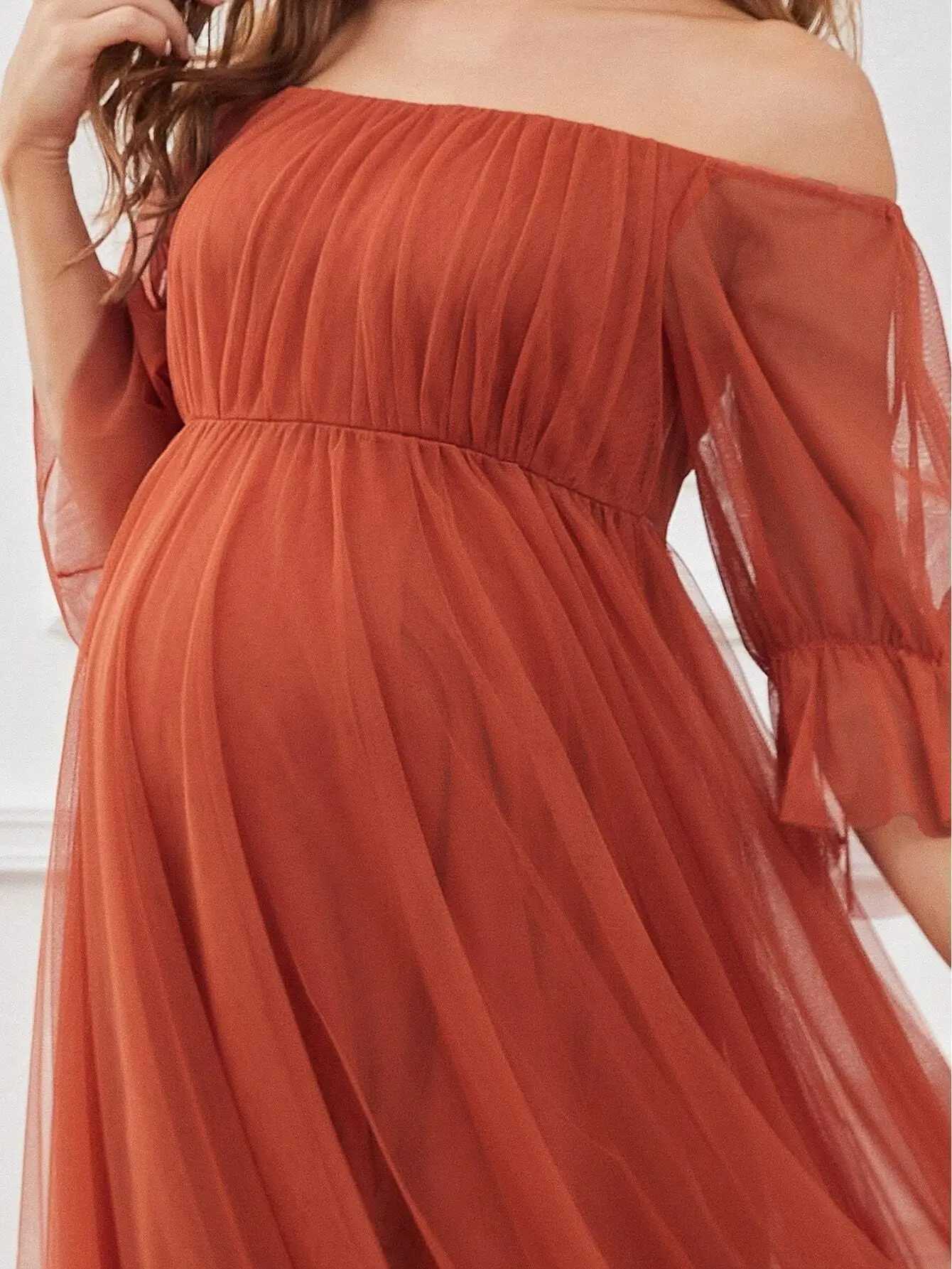 Maternity Dresses Elegant Pregnant Women Photoshots Long Dress Solid Shoulder Evening Party Bride Q240427