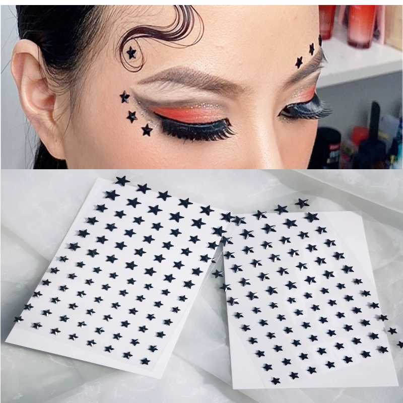 Tattoo Transfer Music Party Festival Black Stars Diy Eyes Face Juwelen Make -up 3D Art Make -up Nagel Fittingen Accessoires Body Art Stickers 240427