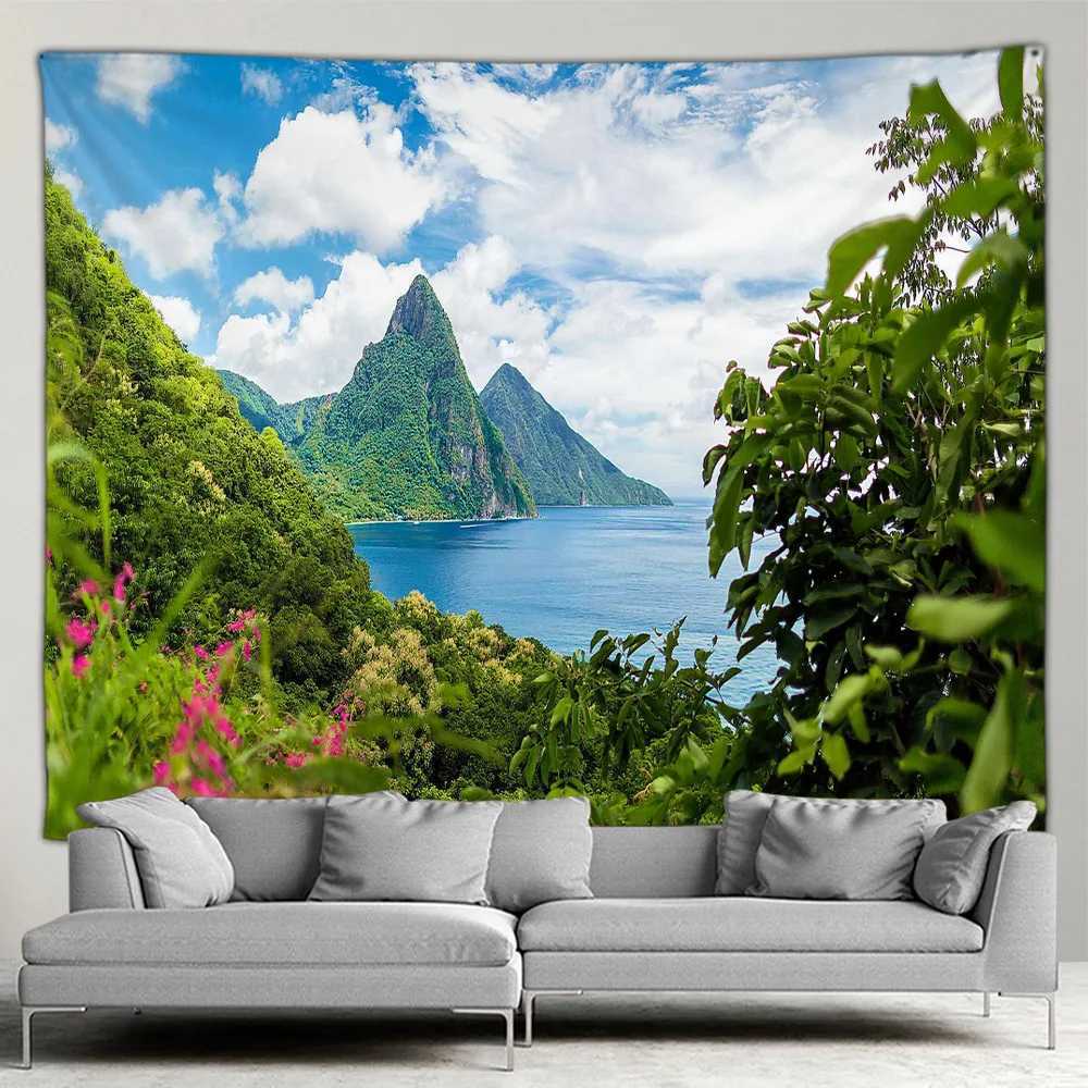 Arazzi paesaggio paesaggio giardino esterno poster naturale piante fiori paesaggio paesaggio semplice muro di stile moderno sospeso schermo murale