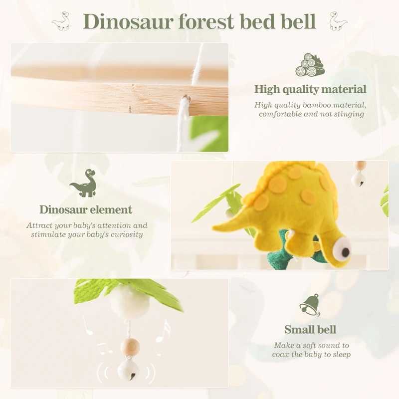 Hopiles# Cartoon Felt Dinosaur Baby Rattle Toys Wooden Mobile Musical Bed Bell Toy Toy 0-12 Montr