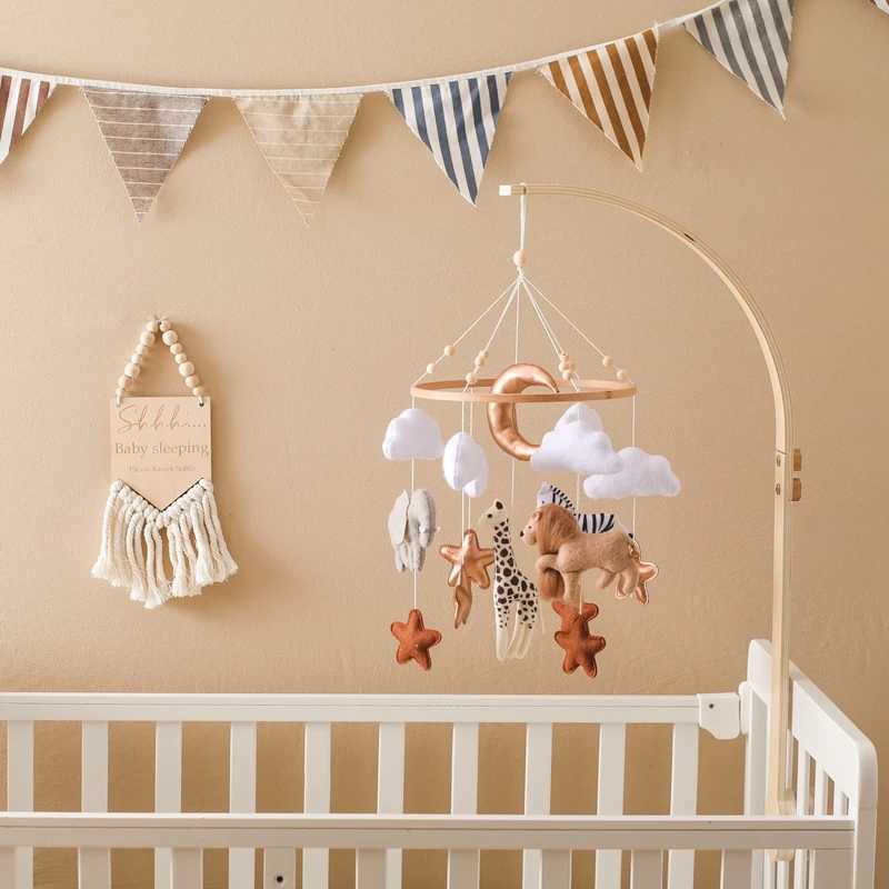 RA78 Mobiles# Baby Cribs Drewniane wiszące ramię Królestwo Królestwo Królestwo Bell Room Dekoracja Dekoracja za 0 12 miesięcy Baby Wooden Toys Mobile wieszak D240426