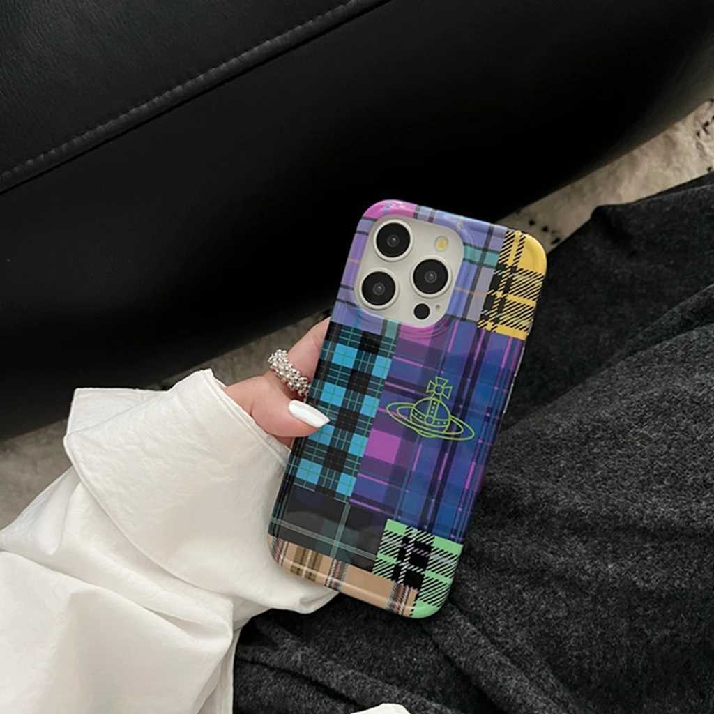 Mobiltelefonfodral Multicolour Stripe Plaid Splicing Cross Planet Cover Case för iPhone 14 13 12 11 Pro Max Sock Sock Secast Protective Phone Case J240426