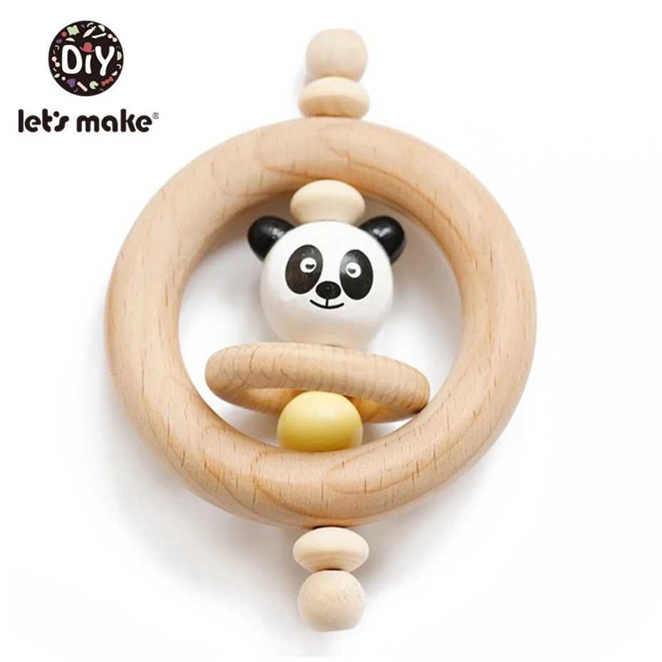 Mobiles # Wooden Racet Baby Toys Beech Bear Hand Dishing Wooden Ring Baby Rattles Play Gym Montessori Toy Troller