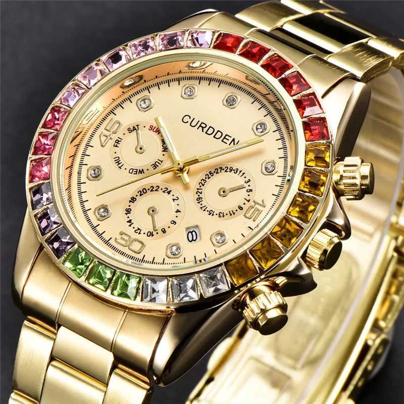 Armbandsur män original curdden märke es mode full rostfritt stål band diamant lyx datum kvarts montres de marque luxe q240426