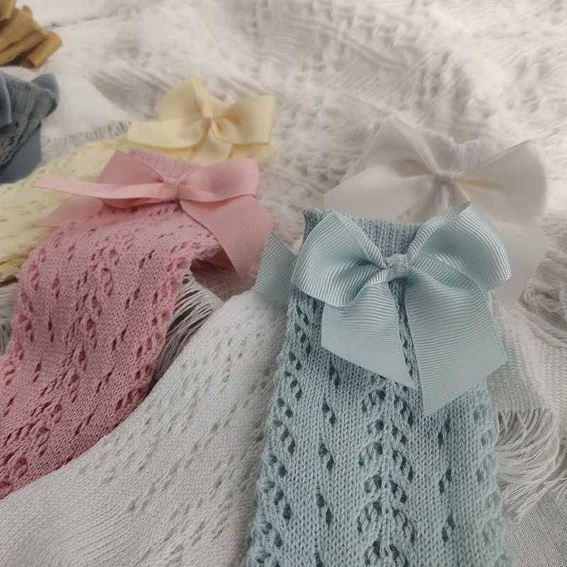 Barn strumpor sommar baby mesh tunna strumpor med bow småbarn flickor lång strumpa knä hög solid blå rosa ihåliga barn pojkar prinsessor strumpor