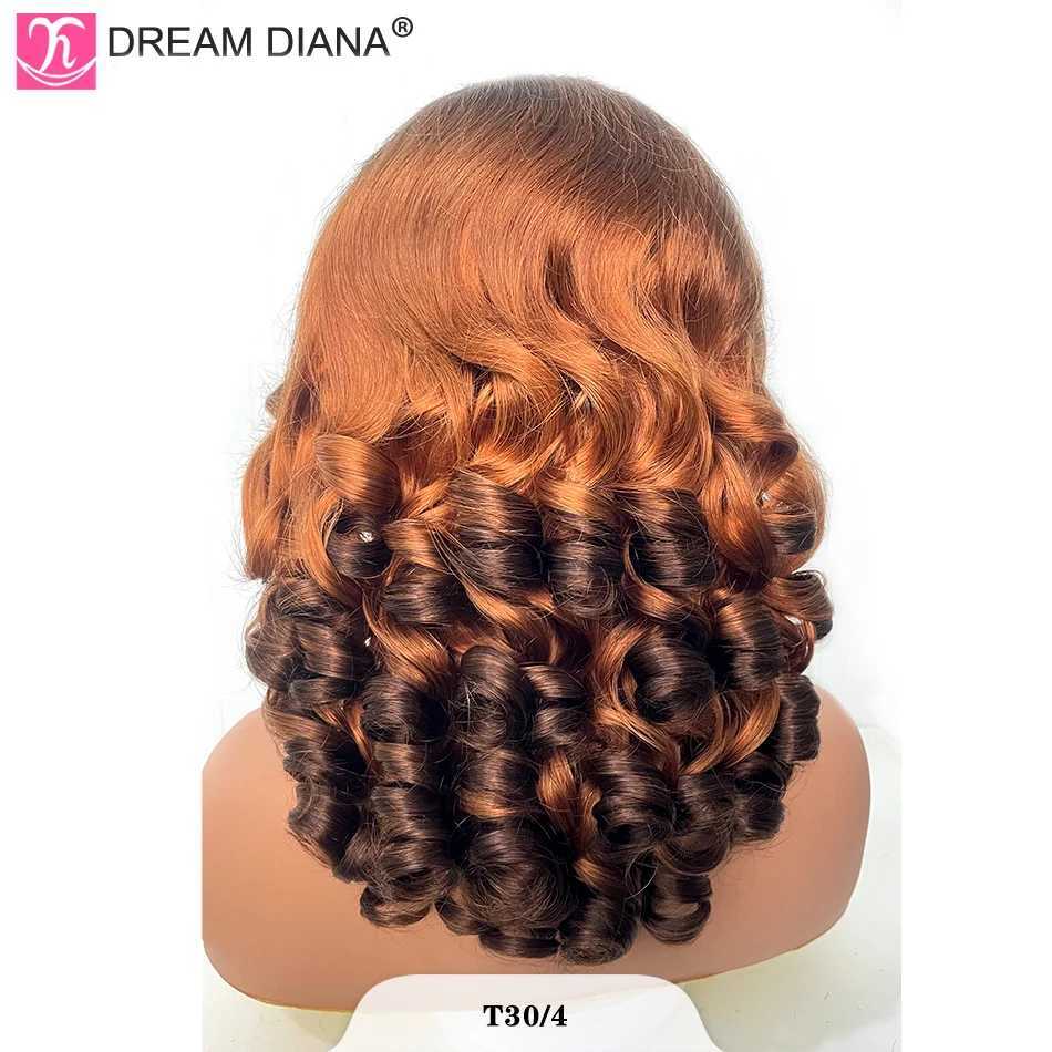 Synthetic Wigs DreamDiana 100% Human Hair Double Pull Bounce Wave Wig 250 Density 13X4 HD Ombre Thick Full Remi Indian Curly Q240427