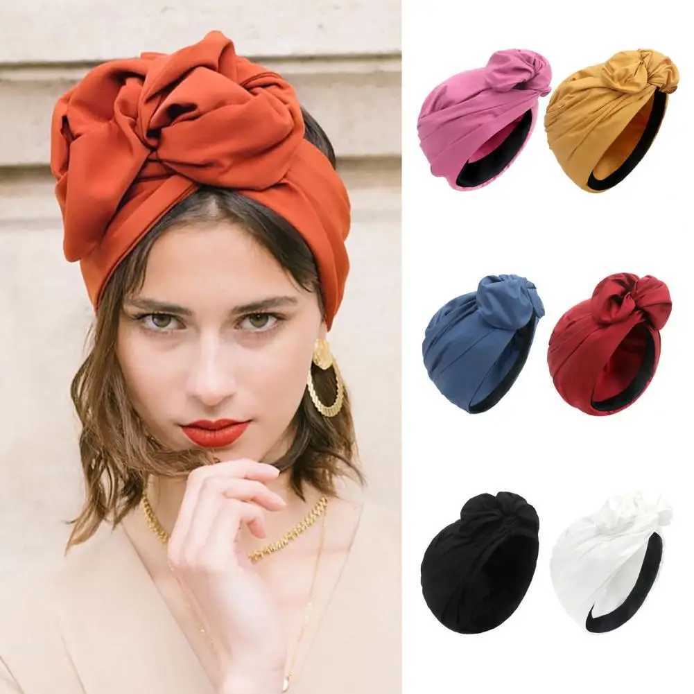 Bandanas Durag Womens Cross Headwear Solid Color Bow Stirnband Hut Weiche und atmungsaktive Turbo Hut Vintage Style Headwear Mode Accessoires 240426