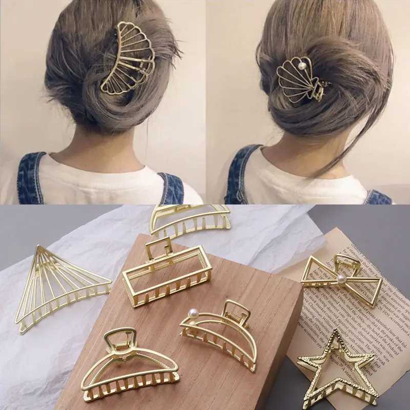 Hair Clips Barrettes Geometric hair claw golden metal crab cross clip Korean new hollow headwear suitable for women