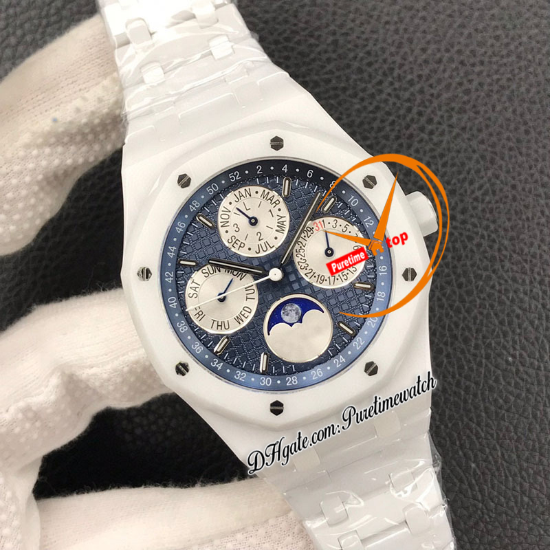 26579CB Perpetual Calendar A5134 Automatisk herrklocka APSF V2 41mm Blue Checkered Stick Moon Phase White Ceramic Case and Armband Super Edition Puretime CHS