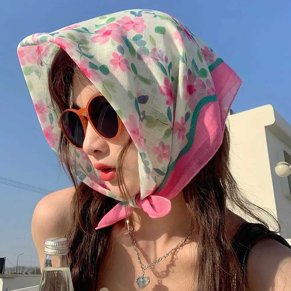 Bandanas Durag Girls Fashion Hair Scarf Flower Printed Headband Hat Vintage Triangle Headband Hair Band Womens Travel Headband Accessories 240426