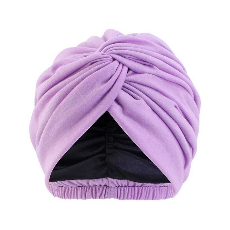 Bandanas Durag Womens Double-Layer Satin Hat Turbine Hat مرنة مع قبعة نوم كيميائية مطوية.