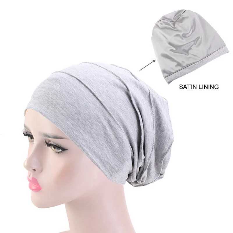 Bandanas Durag 2022 New Muslim Headband Elastic Cotton Headband 단색 여성 따뜻한 겨울 머리띠 모자 내부 머리띠 모자 화학 모자 240426