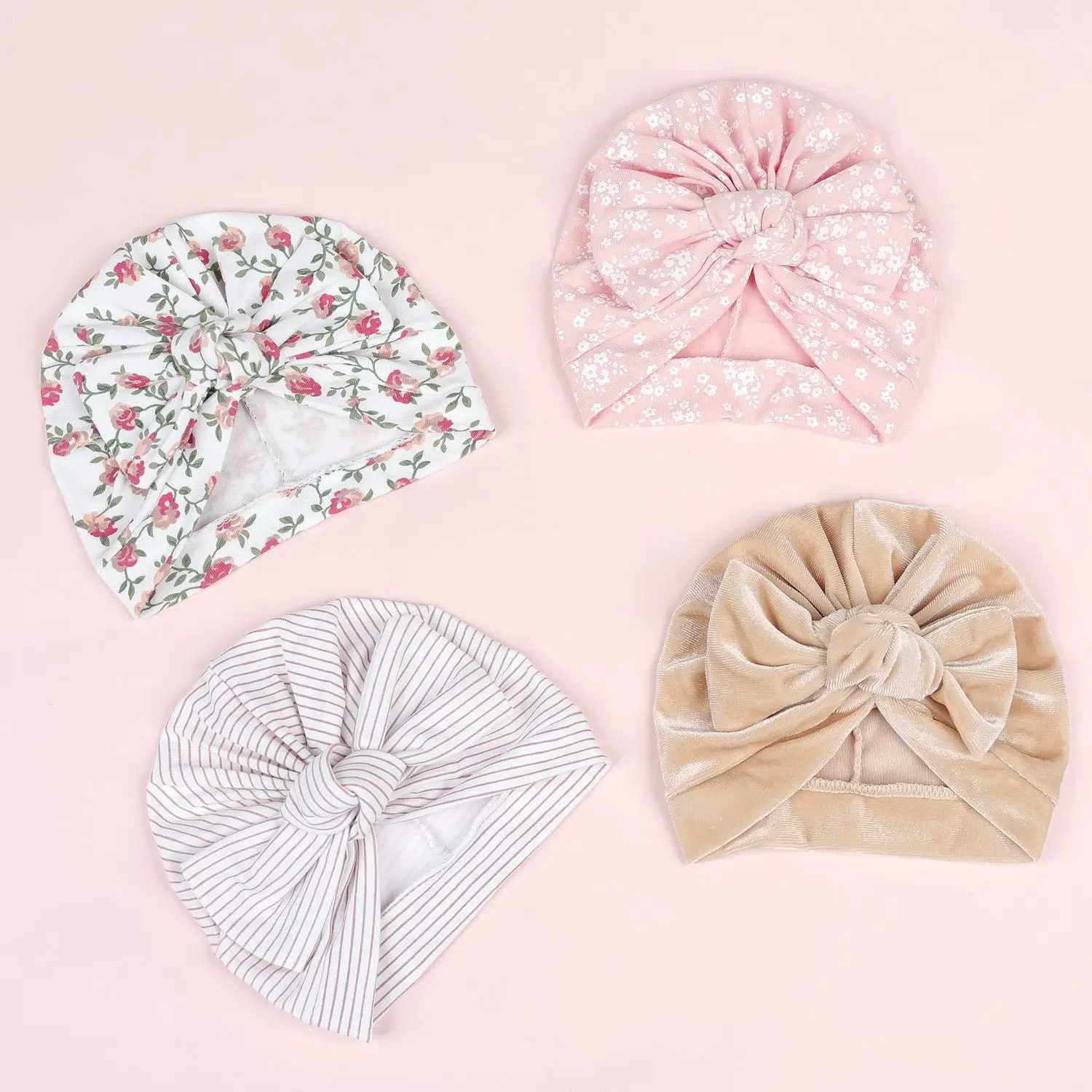 Bandanas Durag New Velvet Turbo Baby Beanie Caps Baby Hat Indian Girls Hat Turbo Flower Printed Baby Hat Baby Headband Childrens Headwear 240426