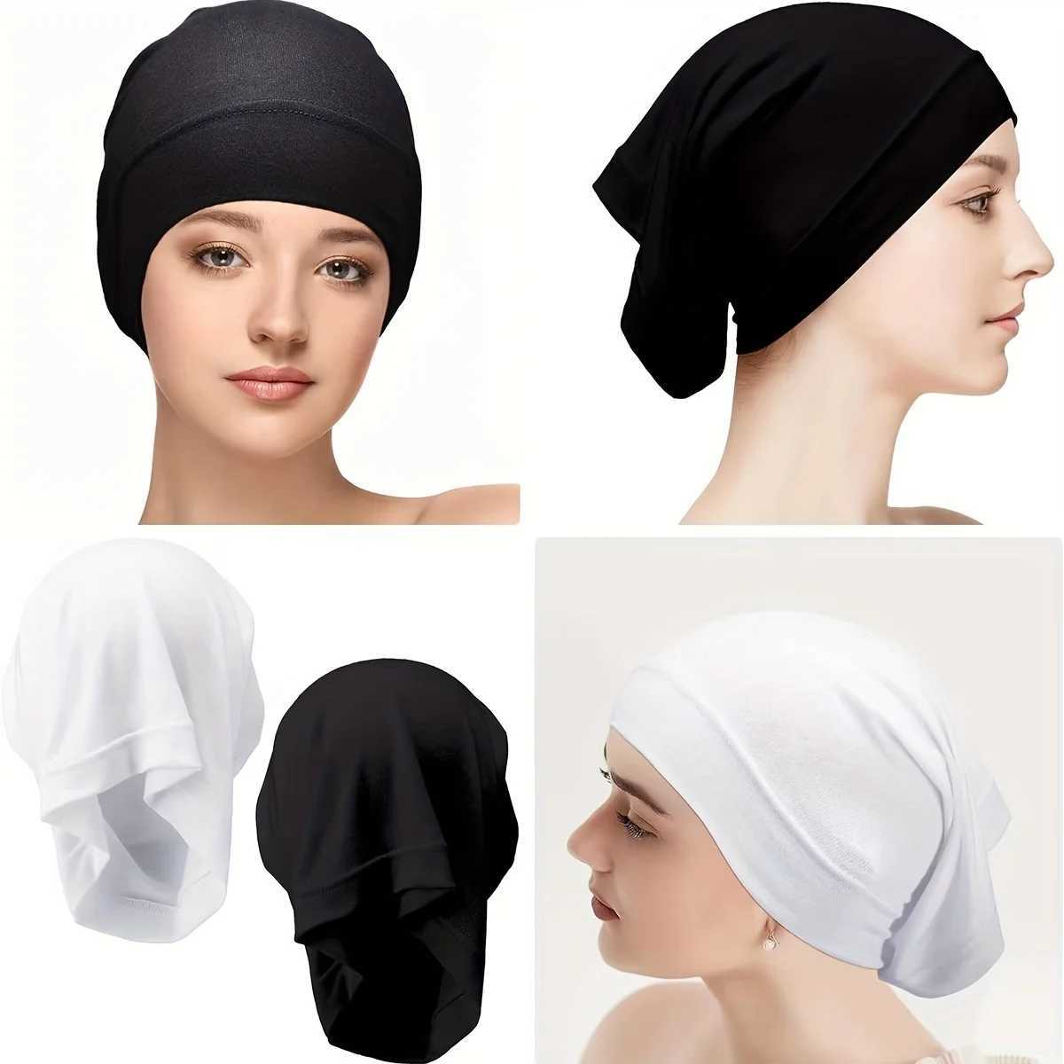 Bandanas Durag Fahion Muslim pannband hatt kvinnor pannband hatt kemisk hatt hårvård fast färg turbo hatt justerbar 240426