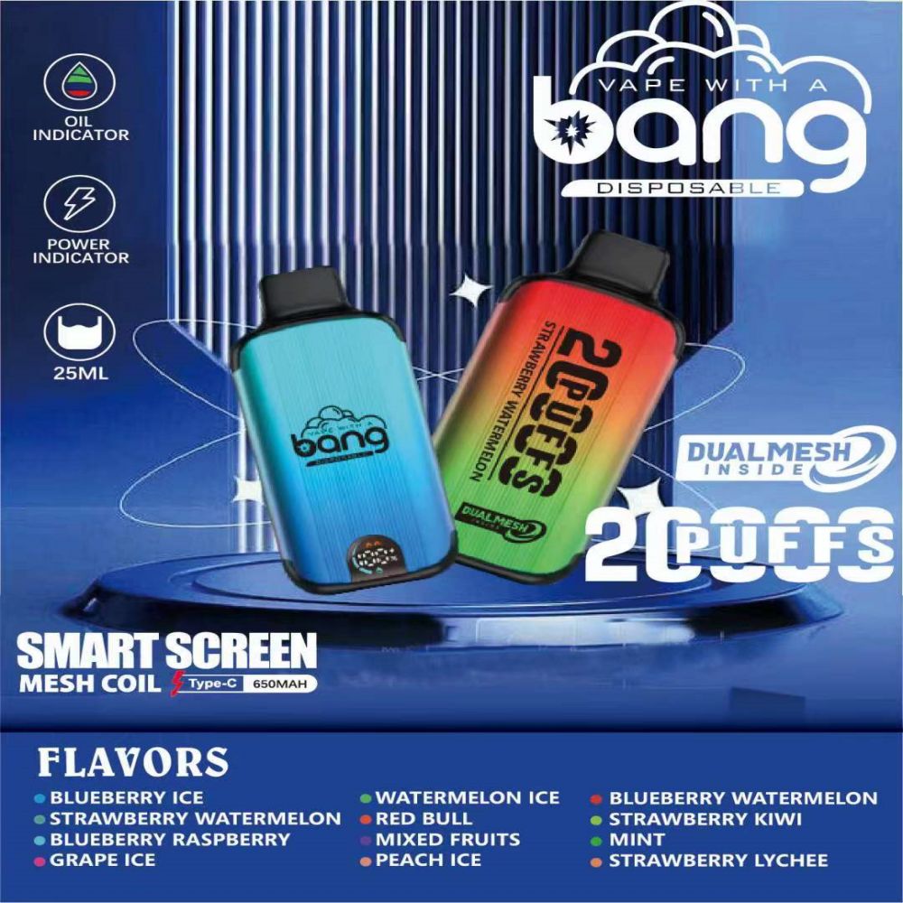 BANG ORIGINALE 20000 sbuffi e sigarette usa e getta a maglie 23 ml batteria baccello ricaricabile sigarette elettroniche cigoli 20k 2% 3% 5% kit penna a vape personalizzabile 12k 9k 15k