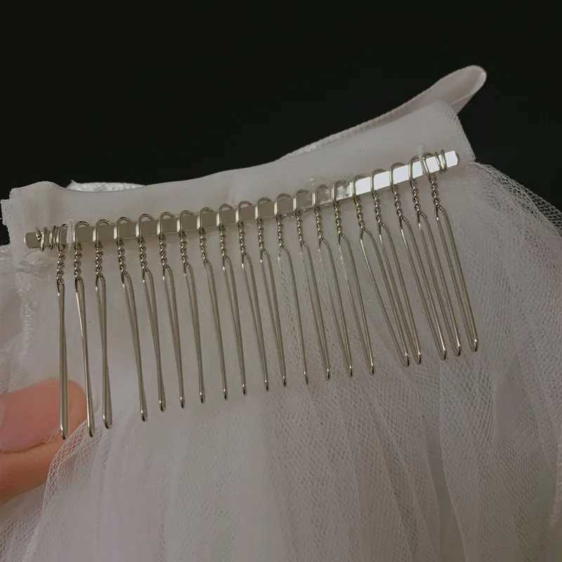 Jóias de cabelo de casamento tule curto véu de noiva barato com pente 2021 Acessórios de casamento de venda mariage 2 camadas caldo de marfim branco simples para mulheres