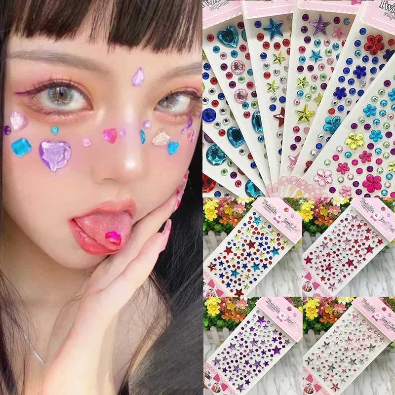 Tatueringsöverföring 3D Färgglada ansiktsjuvelar Eyeshadow Stickers Självhäftande ansikts kropp Ögonbryn Kristall Diamond Nail Stickers Diamond Decoration 240426