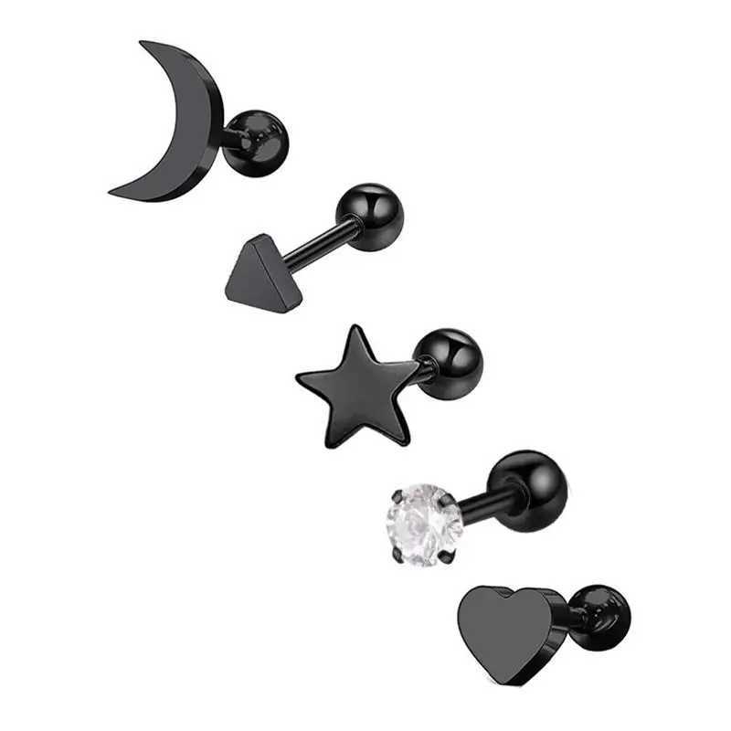 Stud Star Tragus Saplama Küpe Seti Kalp Küçük Saplama Seti Lob Piercing Kıkırdak Stud Helix Mücevher CZ Barbell Piercing Küpe D240426