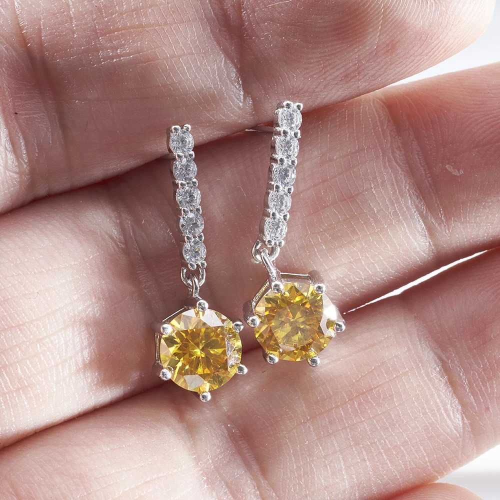 Stud Women moissanite drop earring with 1CTx2 royal blue color yellow color moissanite gemstone pass diamond test female jewerly gift d240426