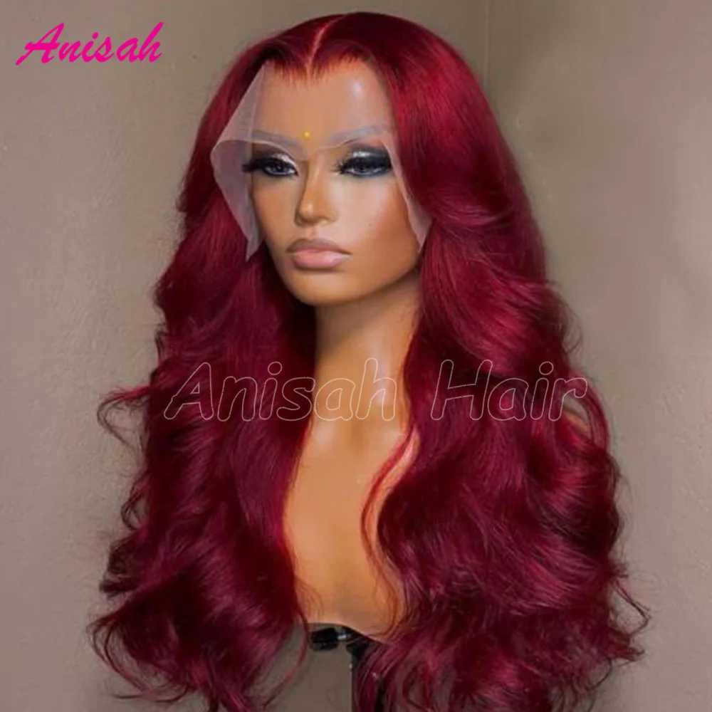 Perruques synthétiques 100% de perruque de cheveux humains en dentelle rouge d'origine adaptée aux femmes sans colle 13x4 13x6 transparente haute définition Q240427