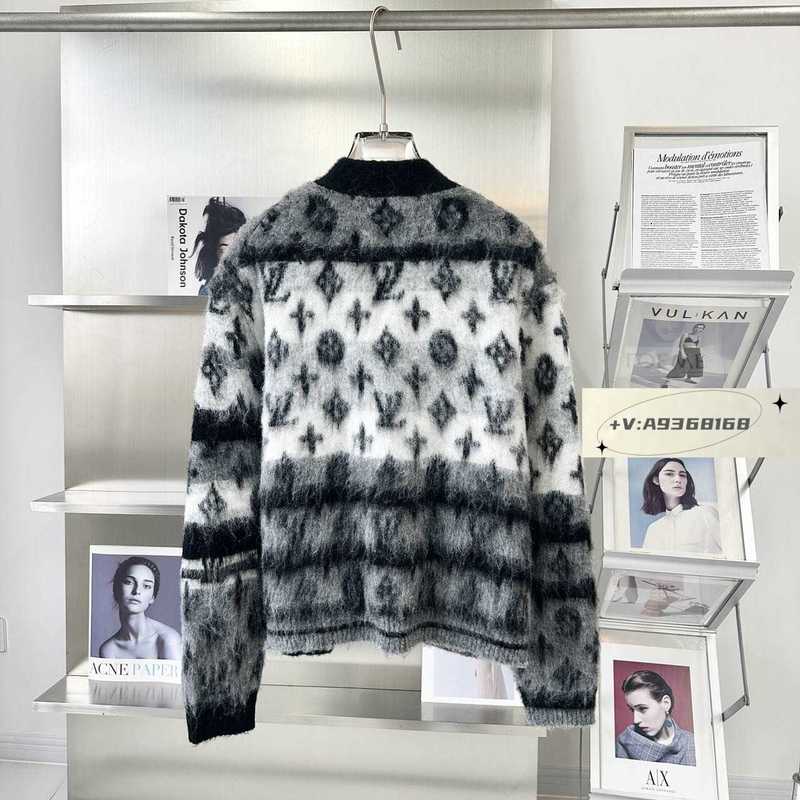 여자 스웨터 디자이너 하이 버전 당나귀 브랜드 같은 스타일 23 가을/겨울 모헤어 올드 플라워 카디건 흑백 회색 그라디언트 컬러 매칭 재킷 4pln