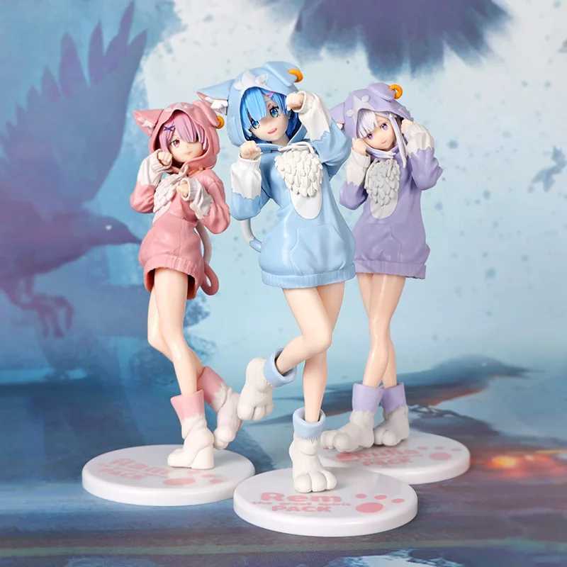 Anime Manga 22CM anime RE Starting from scratch in another world Rem image model Ram Puck entry-level dress PVC Emilia series gift toysL2404