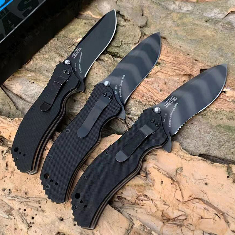 0350 Street All Black Half Tooth Folding Knife 3.25 Steel CPM S30V Handle Material G10 Handtagta bärbara campingverktyg