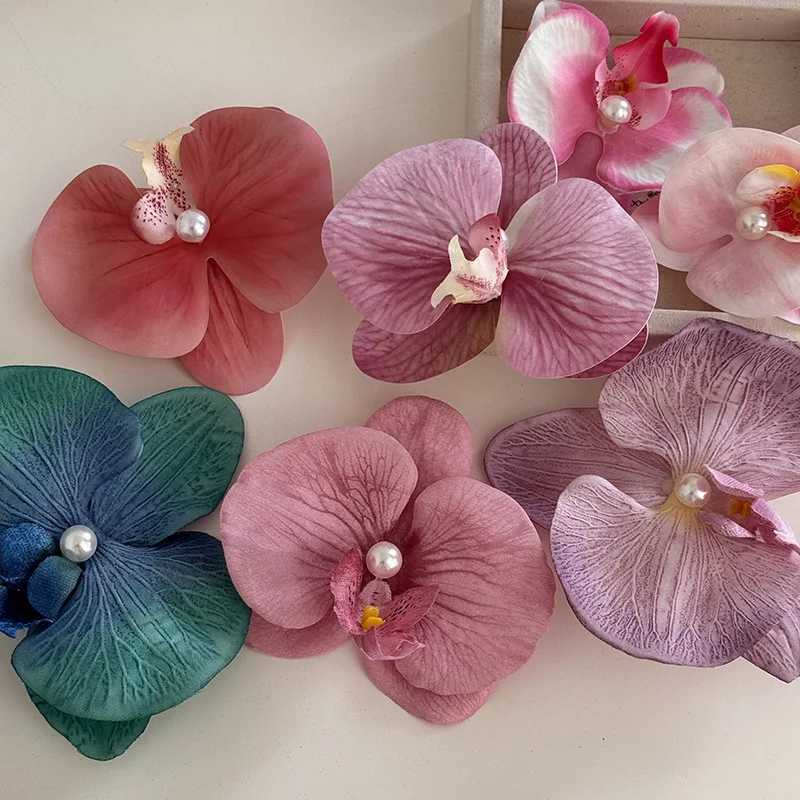 Hair Clips Barrettes New Womens Artificial Orchid Pearl Clip Side Beach Holiday Headwear Girl Festival Accessories