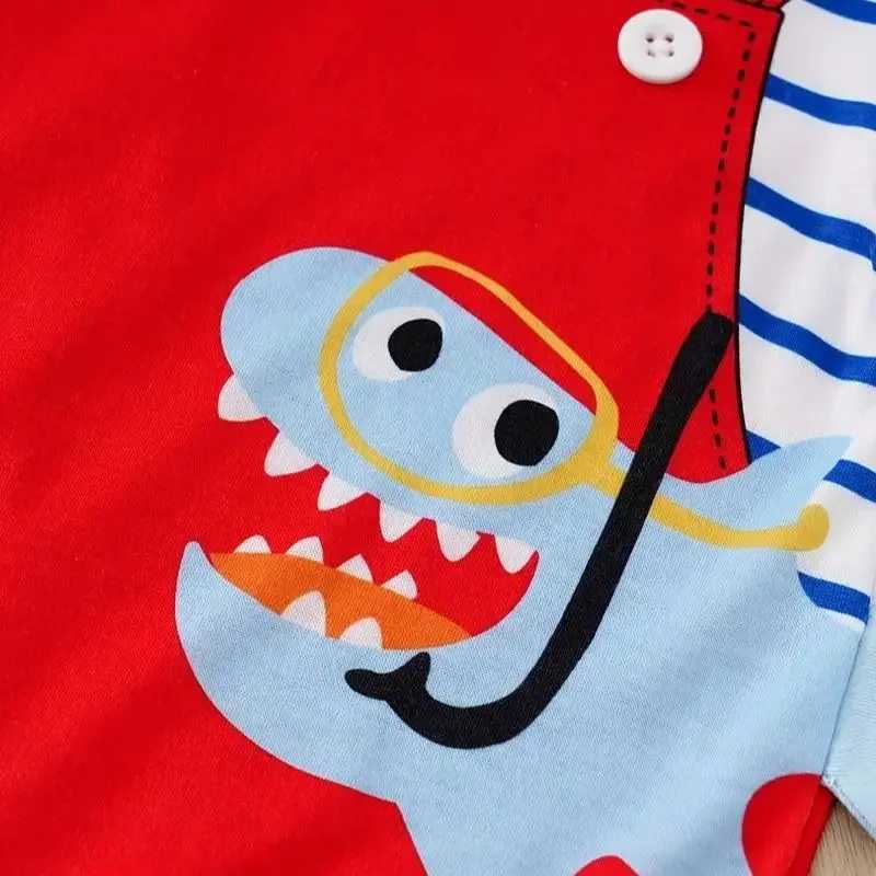 Rompers Summer Fashion Baby Koszyb z krótkim rękawem Fałszywy dwuczęściowy rekinowy chłopiec i dziewczyna kombinezon24f