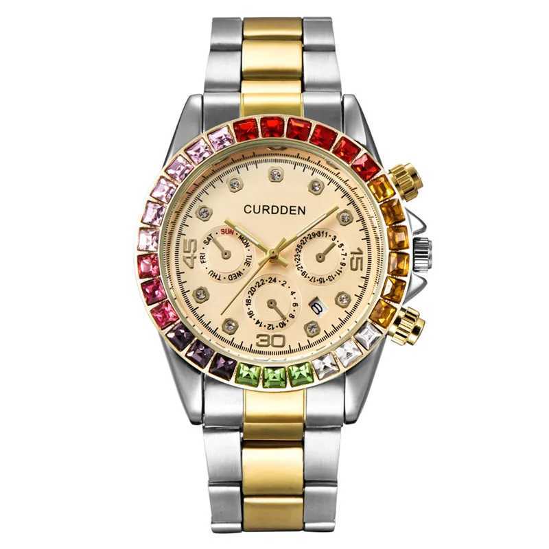 Armbandsur män original curdden märke es mode full rostfritt stål band diamant lyx datum kvarts montres de marque luxe q240426