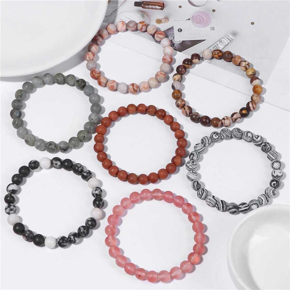 Beaded 8mm svartvit natursten armband handgjorda matt protein pärla energy yoga mens smycken gåva