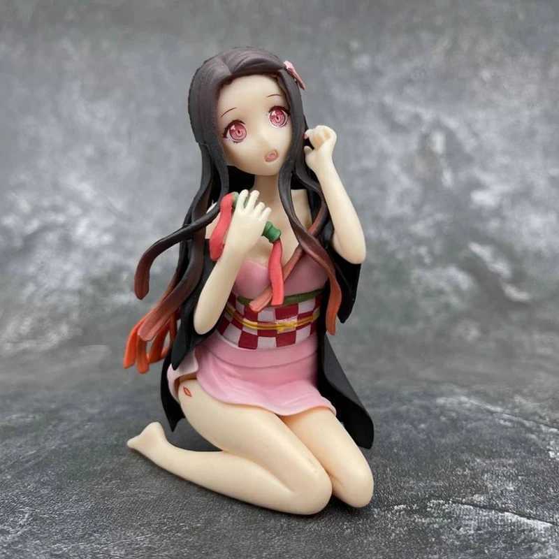 Anime Manga 12CM Demon Killer Kamado Nezuko Kneeling Kimono Dress Model Toy PVC Doll Toy Gift Series Static DollL2404