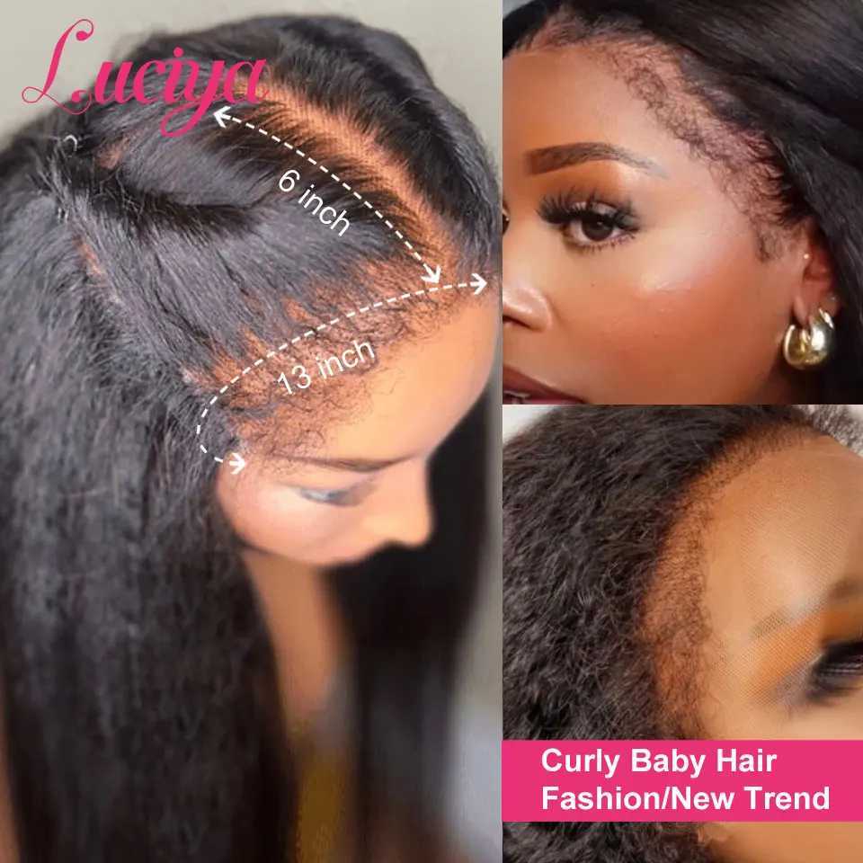 Синтетические парики 4c Edge Hair Clip Twisted Straight 13x4 кружевное переднее парик Прозрачный яки Curly Baby Q240427