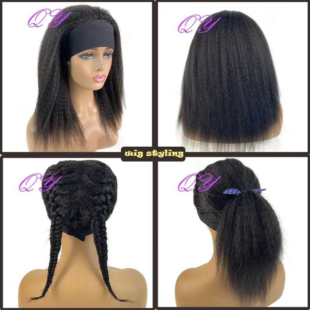 Perruque synthétique perruque pour les femmes africaines Yaki Bandage raide Black Moyenne Longueur Coiffure Daily Urban Q2404271