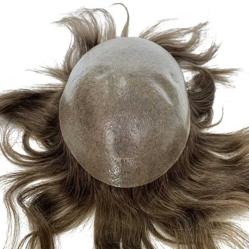 Synthetische pruiken Hot Selling Remy Hair Inventory Medium Density Dunne lederen basis Human Toupee Mens Wig vervangt PU Poly Q240427