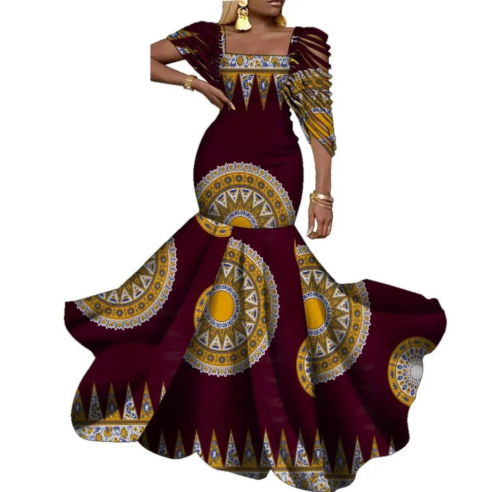 الفساتين الأفريقية للنساء حفل زفاف الأنيقة سيدة الشمع طباعة بالإضافة إلى حجم الملابس الطويلة فيديتو KG920